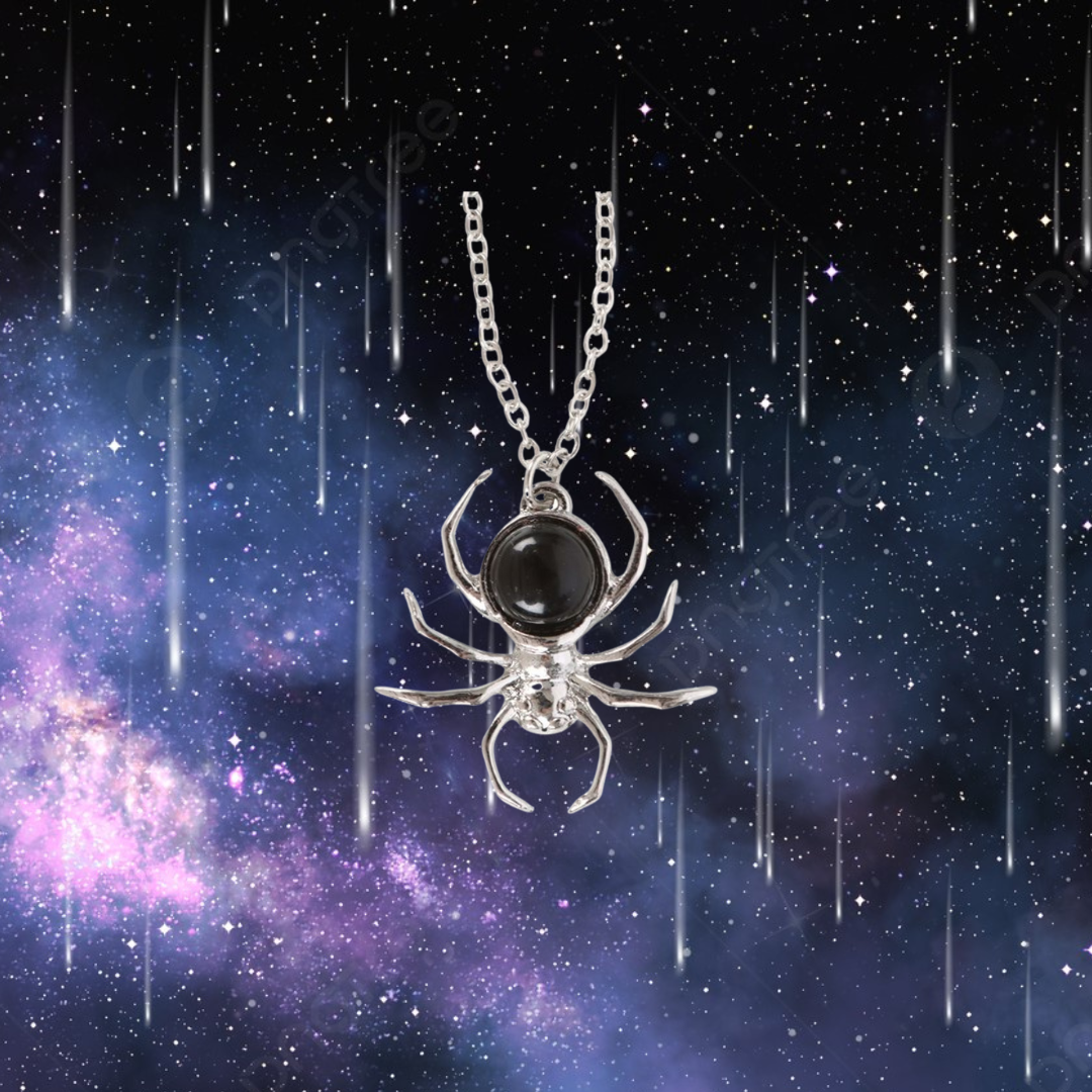 Black Obsidian Spider Pendant Necklace