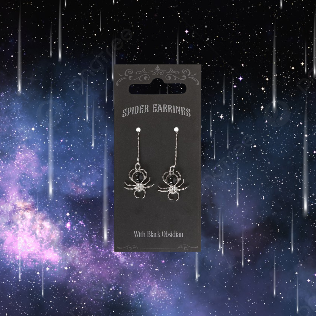 Black Obsidian Spider Threader Earrings