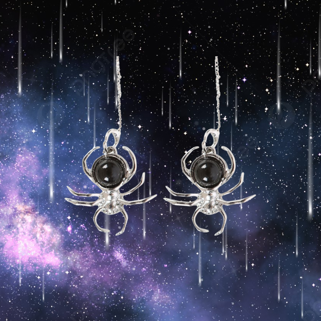 Black Obsidian Spider Threader Earrings