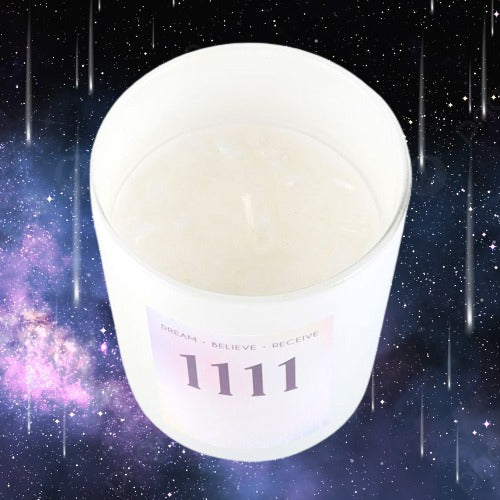 1111 Angel Number Crystal Chip Candle