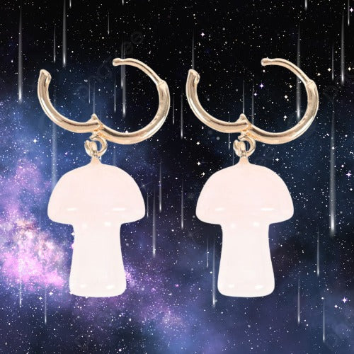 Rose Quartz Crystal Mushroom Earrings