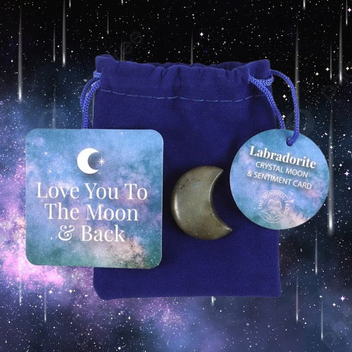 Love You to the Moon Labradorite Crystal Moon in a Bag