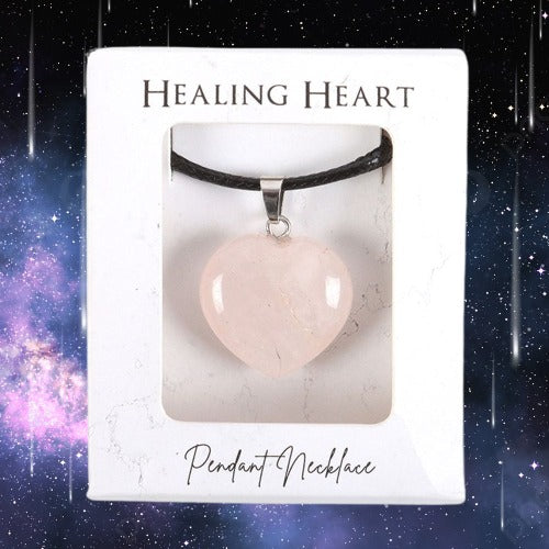 Rose Quartz Healing Crystal Heart Necklace