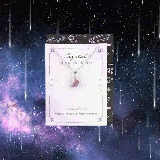 Amethyst Crystal Moon Necklace on Greeting Card