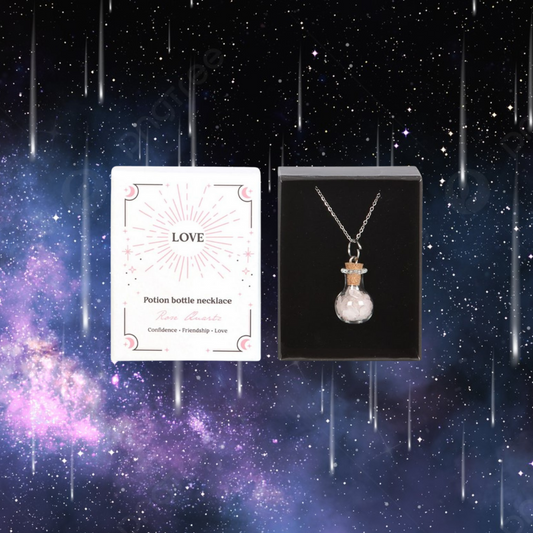 Love Rose Quartz Crystal Chip Potion Bottle Necklace