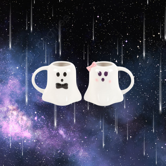 Mr and Mrs Boo Ghost Shaped Mug Set