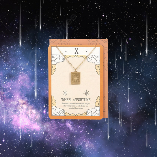 The Wheel of Fortune Vintage Tarot Necklace on Greeting Card