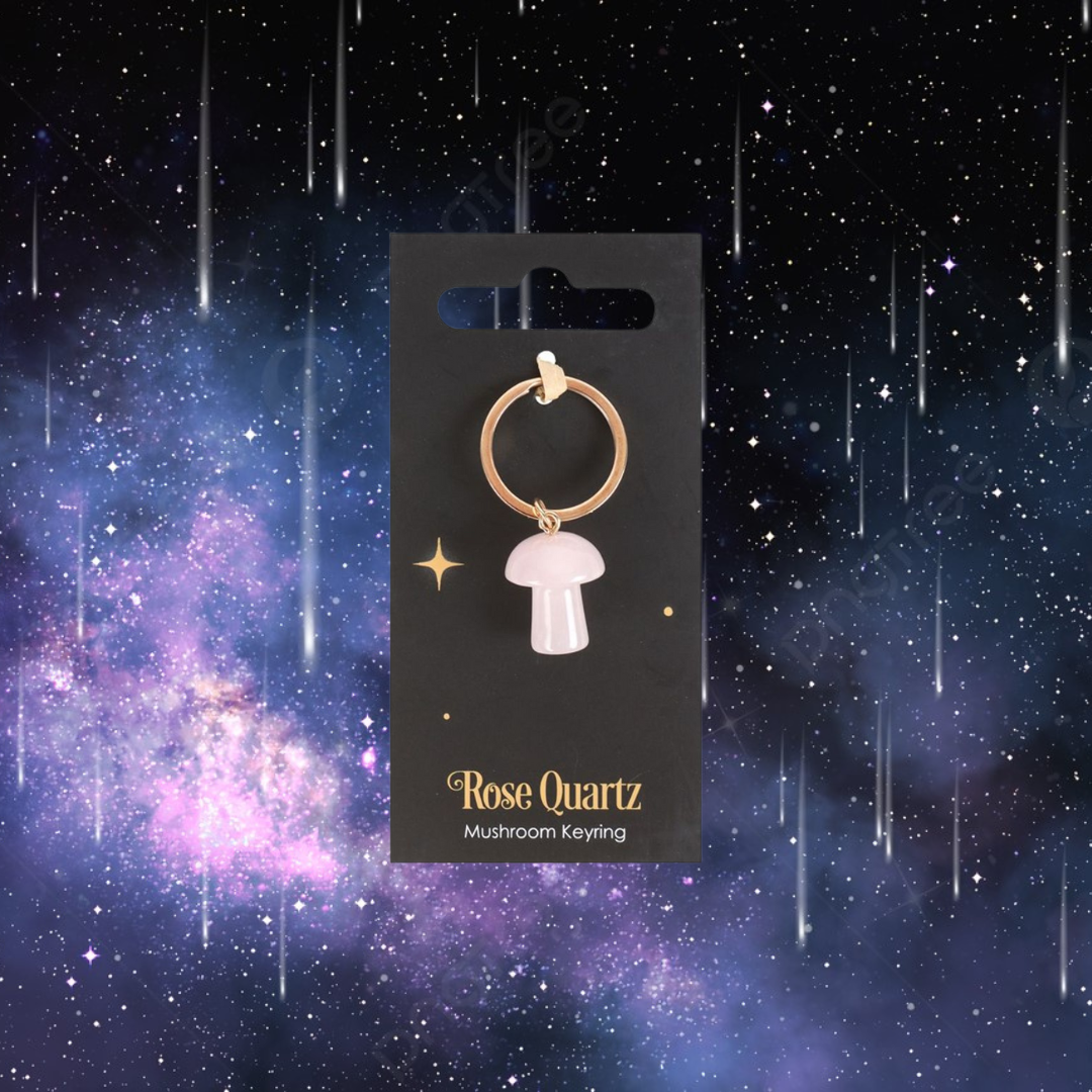 Rose Quartz Crystal Mushroom Keyring