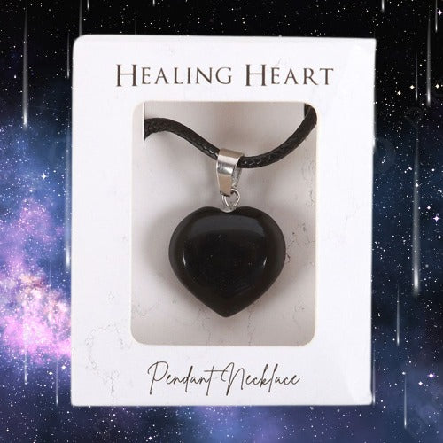Black Obsidian Healing Crystal Heart Necklace