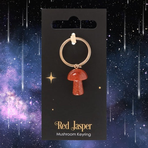 Red Jasper Crystal Mushroom Keyring
