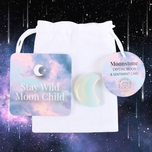 Stay Wild Moonstone Crystal Moon in a Bag