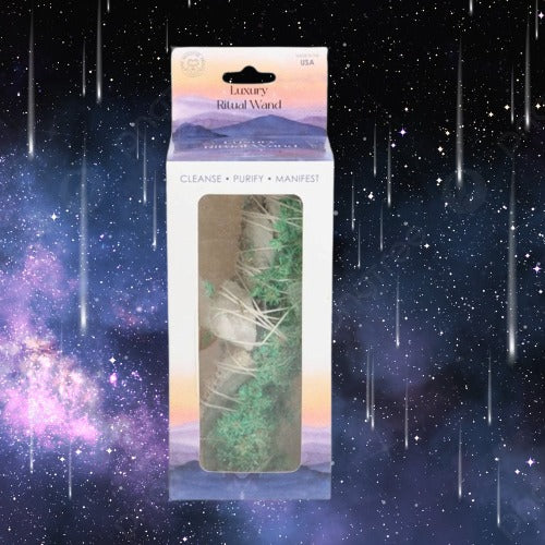 6in Ritual Wand Smudge Stick with White Sage, Abalone and Quartz