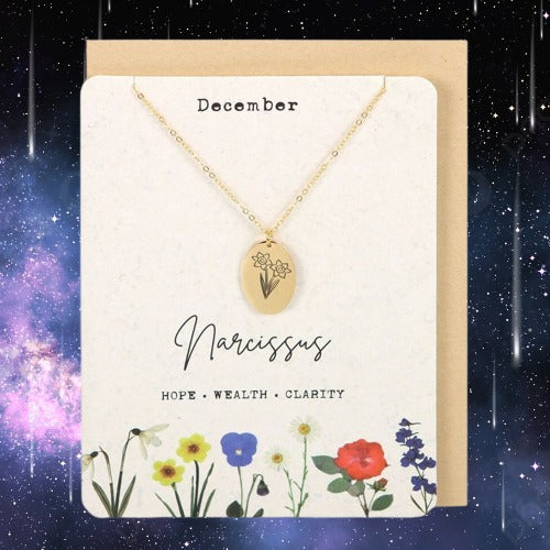 December Narcissus Birth Flower Necklace Card