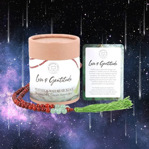 Love and Gratitude Rosewood & Green Aventurine Mala Necklace