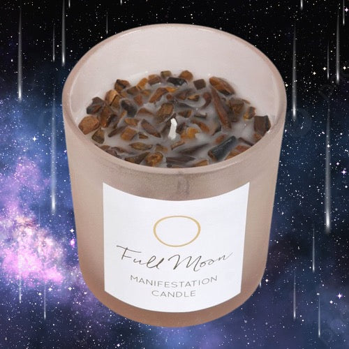 Full Moon Eucalyptus Manifestation Candle with Tiger's Eye