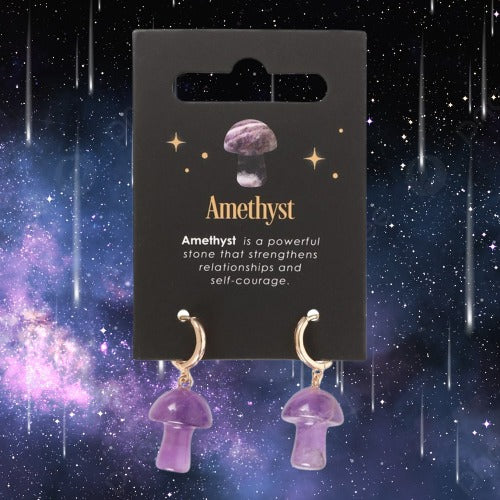 Amethyst Crystal Mushroom Earrings