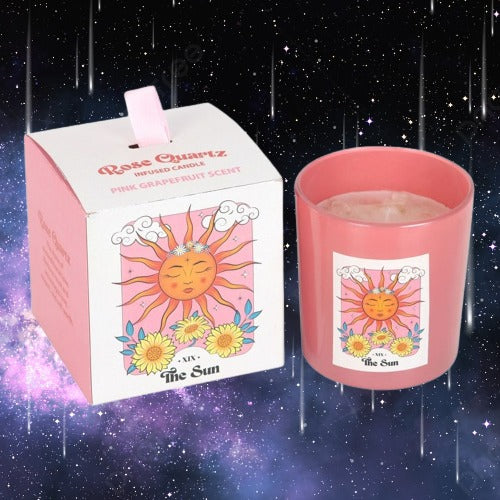 The Sun Rose Quartz Crystal Chip Candle