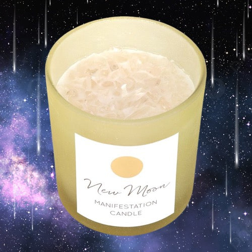 New Moon Wild Orange Manifestation Candle with Clear Quartz