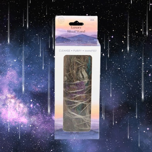 6in Ritual Wand Smudge Stick with Rosemary, Sage and Aventurine