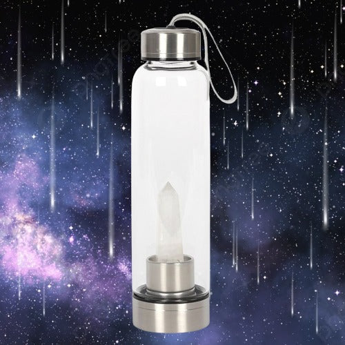Clear Quartz Energising Glass Water Bottle