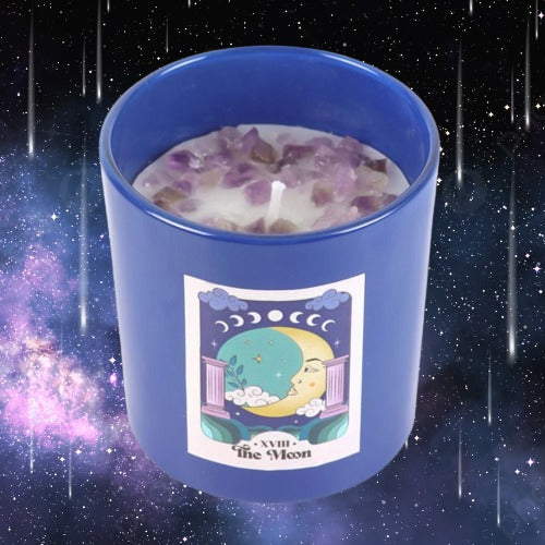 The Moon Amethyst Crystal Chip Candle