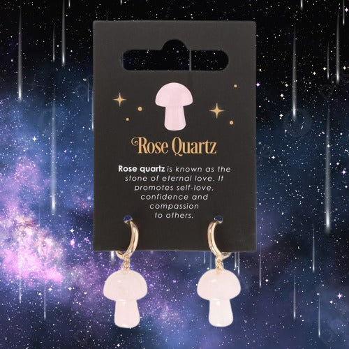 Rose Quartz Crystal Mushroom Earrings