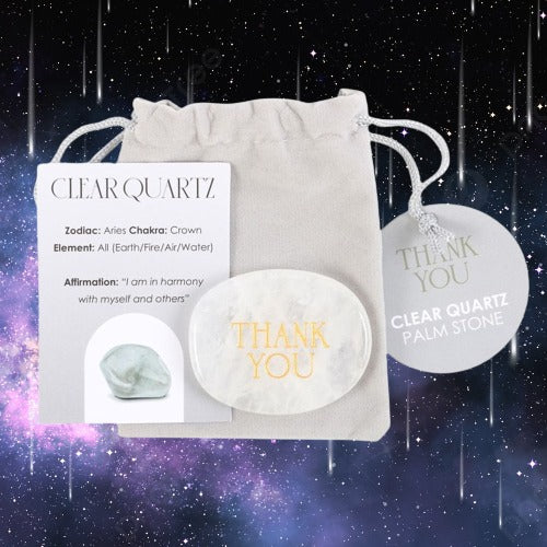 Thank You Clear Quartz Crystal Palm Stone