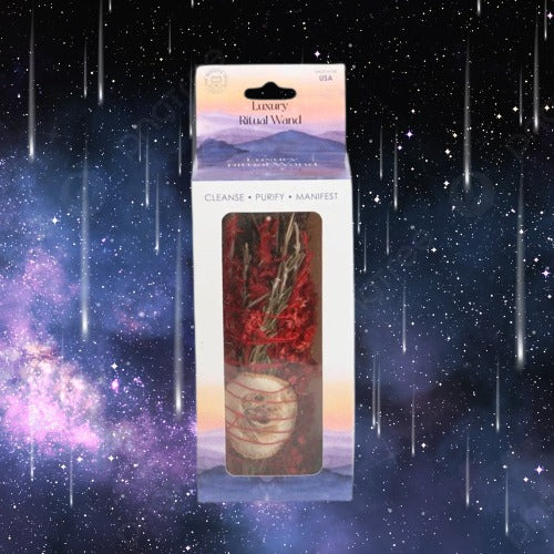6in Ritual Wand Smudge Stick with Rosemary, Sage and Red Jasper