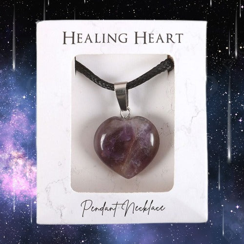 Amethyst Healing Crystal Heart Necklace