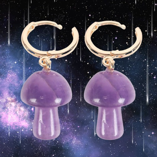 Amethyst Crystal Mushroom Earrings