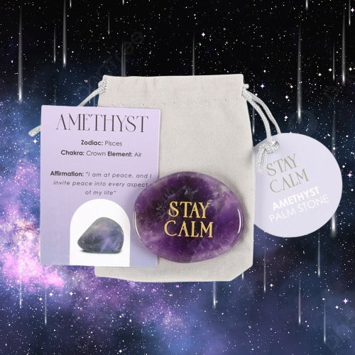 Stay Calm Amethyst Crystal Palm Stone