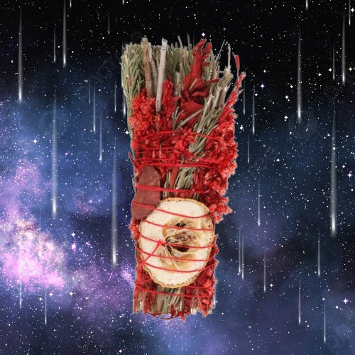 6in Ritual Wand Smudge Stick with Rosemary, Sage and Red Jasper