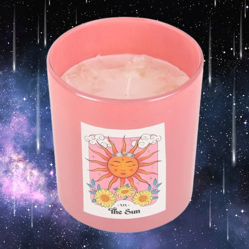 The Sun Rose Quartz Crystal Chip Candle