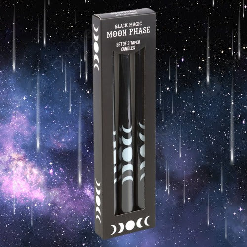 Set of 3 Black Magic Moon Phase Taper Candles