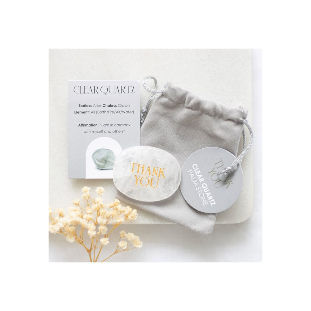 Thank You Clear Quartz Crystal Palm Stone
