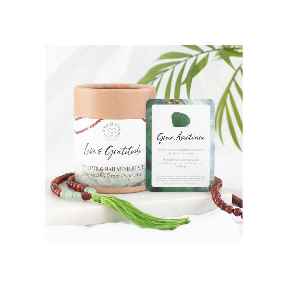 Love and Gratitude Rosewood & Green Aventurine Mala Necklace